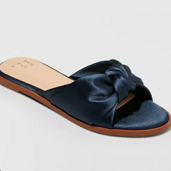 a new day Shoes - Navy Satin Tie Knot Slide Sandals